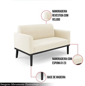 Poltrona Namoradeira Decorativa Isabella Pés Fixo em Madeira Preto Veludo Bege G19 - Gran Belo