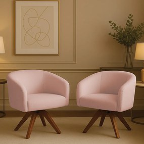 Poltrona Sala Base Giratória Madeira Kit 2 Arielle Bouclê D03 - D'Rossi - Rose