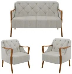 Kit Namoradeira 135cm e 2 Poltronas Decorativas Capitonê Lapa Z32 Linh