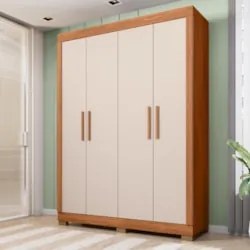 Guarda Roupa Solteiro 154cm Com 4 Portas Brasid Freijó/Off C01 - Mpoze