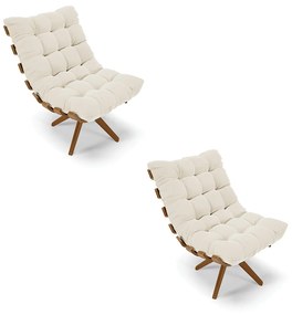 Poltrona Giratoria Costela Kit 2 Veludo Base de Madeira MA30 M11 - D'Rossi - Bege