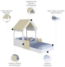 Cama Solteiro Infantil Montessoriana Casinha Nana Branco/Carvalho C06