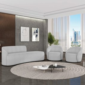 Sofá 4 Lugares Orgânico 220cm Morgan e 2 Poltronas Lua Bouclê D03 - D'Rossi - Cinza