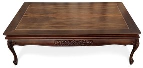 Mesa de Centro Firenze Detalhe em Marchetaria Estrutura Madeira Maciça Eucalipto Entalhada Design de Luxo Peça Artesanal