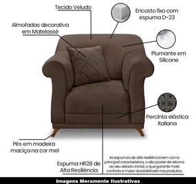 Poltrona Decorativa com 1 Almofada Armstrong Veludo Marrom G63 - Gran Belo