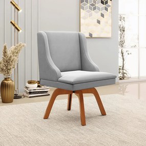 Kit 5 Cadeiras Decorativas Sala de Jantar Base Giratória de Madeira Firenze Suede Cinza/Natural G19 - Gran Belo