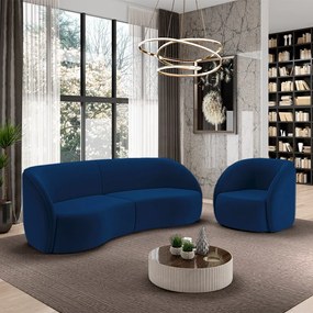 Conjunto Sofá Sala de Estar Bipartido 240cm e Poltrona Clarke Veludo Azul G45 - Gran Belo