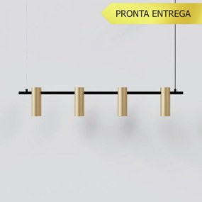 Pendente Tube Transpass Barra Linear Simetrico 5,7X16,7X95Cm Alumínio... (CHAMPANHE / PRETO)