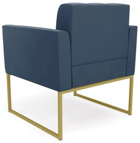 Kit 1 Sofá Namoradeira e 2 Poltronas Elisa Suede Azul Marinho Base Metálica Industrial Dourado - D'Rossi