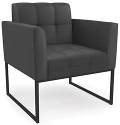Sofá Namoradeira e 2 Poltronas Base Industrial Preto Ana Sintético Pre