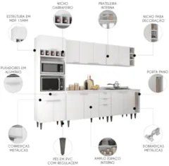 Armário de Cozinha Com Tampo CP07 280cm Pérola Branco Z34     - Mpozen