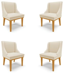 Kit 4 Cadeiras Decorativas Sala de Jantar Base Fixa de Madeira Firenze PU Bege/Castanho G19 - Gran Belo