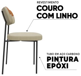 Cadeira de Jantar Base Ferro Nile PU Caramelo/Linho A08 - D'Rossi - Bege
