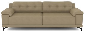 Sofá Living 3 lugares 232cm Agostino Pés Design em Ferro Couro Bege G52 - Gran Belo