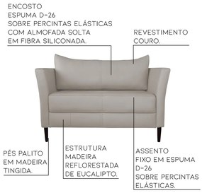Conjunto Sofá 2 Lugares com 2 Poltronas Pés Palito Lubbock Couro Off White G58 - Gran Belo