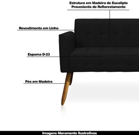 Poltrona Namoradeira Decorativa Pés Palito Karen Linho Preto G19 - Gran Belo