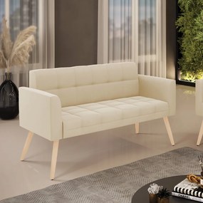Sofá Namoradeira Elisa Suede Pés Palito Natural - D'Rossi - Bege