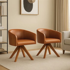 Poltrona Sala Base Giratória Madeira Kit 2 Arielle Sintético Pu Whisky D03 - D'Rossi