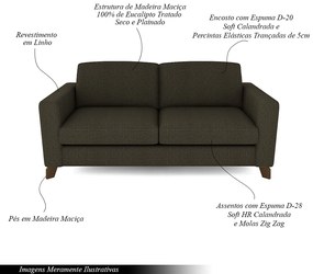 Sofá Sala de Estar Living 3 Lugares 280cm Presley Pés Madeira Linho Marrom G52 - Gran Belo