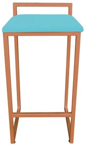 Conjunto 02 Banquetas Pietra Suede Base Cobre - Azul Turquesa