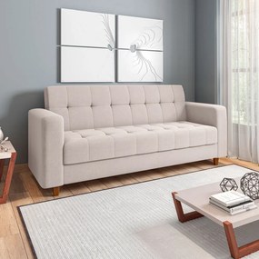 Kit 01 Sofá 3 Lugares e 02 Poltronas Arezzo Linho Pés Chanfrado Castanho - D'Rossi - A19 Bege