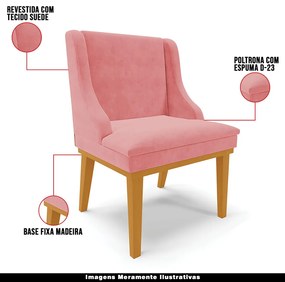 Poltrona Decorativa Base Fixa de Madeira Firenze Suede Rose/Castanho G19 - Gran Belo