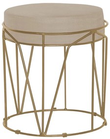 Puff Decorativo Sala de Estar Base Gold Chloe Veludo Bege G41 - Gran Belo