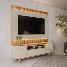 Conjunto Painel Rack Bancada Singapura/Flórida TV até 75 Polegadas Tauari/Off White G77 - Gran Belo
