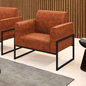 Poltrona Sala Decorativa Marisa Industrial Alta Preto Sintético Pu D03 - D'Rossi - Nozes