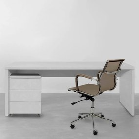 Conjunto Bancada Contemporânea 1,80cm - Branco + Módulo Contemporâneo 3 Gavetas – Branco + Cadeira de Escritório Noruega - Cobre
