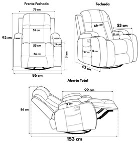 Poltrona do Papai Sala de Estar Austin Aquecimento Massagem Giratória Reclinável Manual PU Marrom Chocolate G94 - Gran Belo