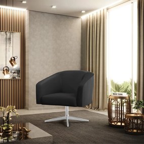Poltrona Decorativa Giratória Cromada Kit 2 Stella Sintético D03 - D'Rossi - Preto