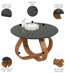 Mesa de Centro com Pés de Madeira Kit 2 Samba Preto E05    - Mpozenato