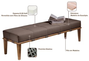 Recamier Decorativo 140cm Martínez Linho Pés Madeira Marrom/Natural G62 - Gran Belo
