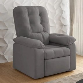 Poltrona Do Papai Reclinável Suede Veludo Estoril Cinza