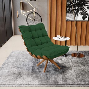 Poltrona Giratória Costela Veludo Verde Base de Madeira MA30 M11 - D'Rossi