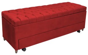Calçadeira Baú com Sapateira Casal 140cm Paris Capitonê Suede Vermelho - Sheep Estofados - Vermelho