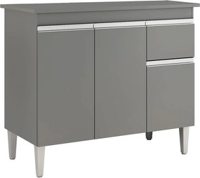 Balcão Cozinha com Tampo 100cm 3 Portas Taylla A01 - D'Rossi - Cinza