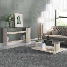 Mesa de Centro e Aparador Ripado para Sala Mirezi M20 - D'Rossi - Calacata(brilho)/Off White(brilho)