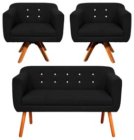 KIT 01 NAMORADEIRA E 02 POLTRONAS GIRATO - Preto A79
