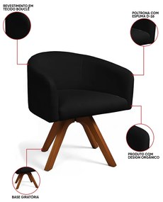 Poltrona Sala Base Giratória Madeira Kit 2 Arielle Bouclê D03 - D'Rossi - Preto