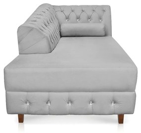 Divã Chesterfield 165 cm Capitonado com Strass Suede D'Rossi - Cinza
