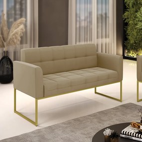 Sofá Namoradeira Elisa Suede Marrom Rato Base Metálica Industrial Dourado - D'Rossi