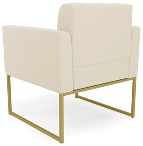 Kit 1 Sofá Namoradeira e 2 Poltronas Elisa Linho Bege A19 Base Metálica Industrial Dourado - D'Rossi