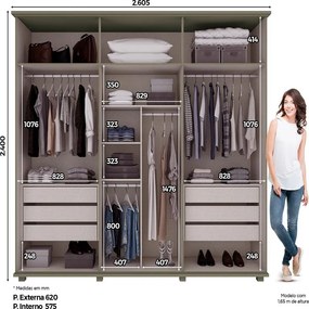 Roupeiro Guarda Roupa Casal 6 Portas 6 Gavetas Duna Henn