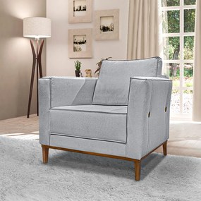 Kit 2 Poltronas Decorativas Pés em Madeira Tarantino Linho Cinza Rustico G63 - Gran Belo