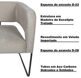 Poltrona Decorativa Lucy Base Aço Grafite Veludo Creme G15 - Gran Belo