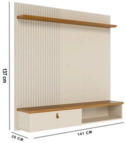 Painel TV 55 Pol 141cm Bancada Suspensa para Sala Seluna M20 - D'Rossi - Cinamomo e Off White