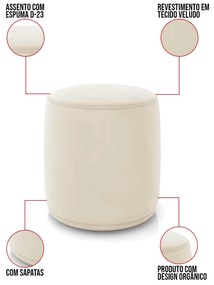 Puff Redondo Orgânico para Sala Kit 2 Malu Veludo M11 - D'Rossi - Bege
