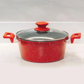 Caçarola Titânio Red 22cm + Tampa de vidro